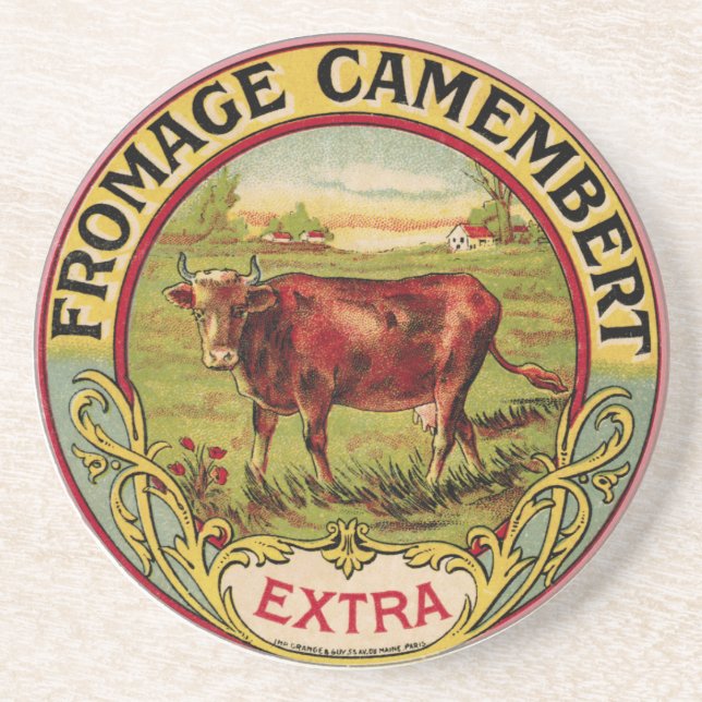 Vintage French Cheese with Dairy Cow Coaster (Front)