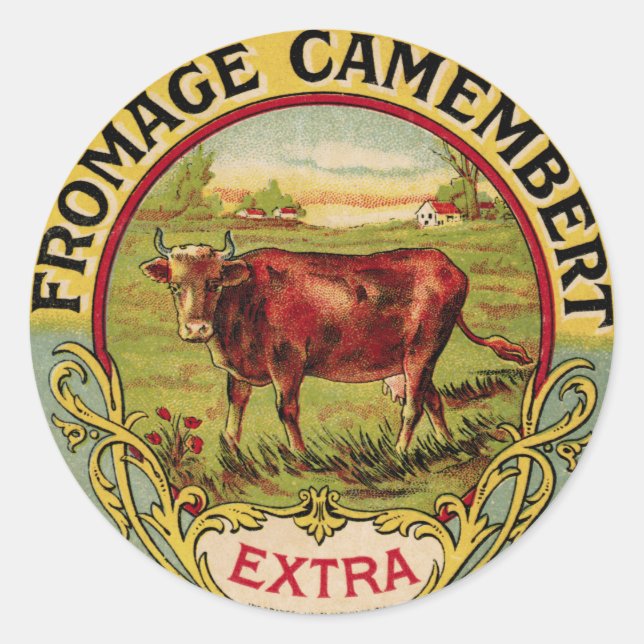 Vintage French Cheese with Dairy Cow Sticker (Front)