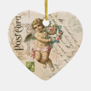 Vintage French Cherub Valentine heart ornament