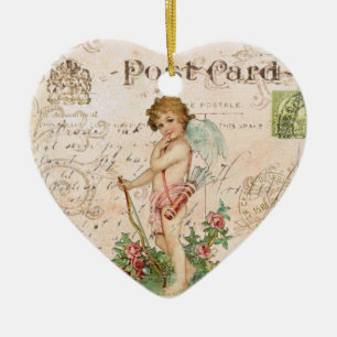 Vintage French Cherub Valentine heart ornament
