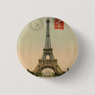 Vintage French Chic Eiffel Tower Paris Postcard 3 Cm Round Badge