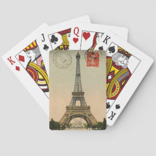 Vintage French Chic Eiffel Tower Paris Postcard Playing Cards