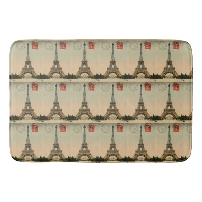 Vintage French Chic Paris Eiffel Tower Bath Mat (Front)