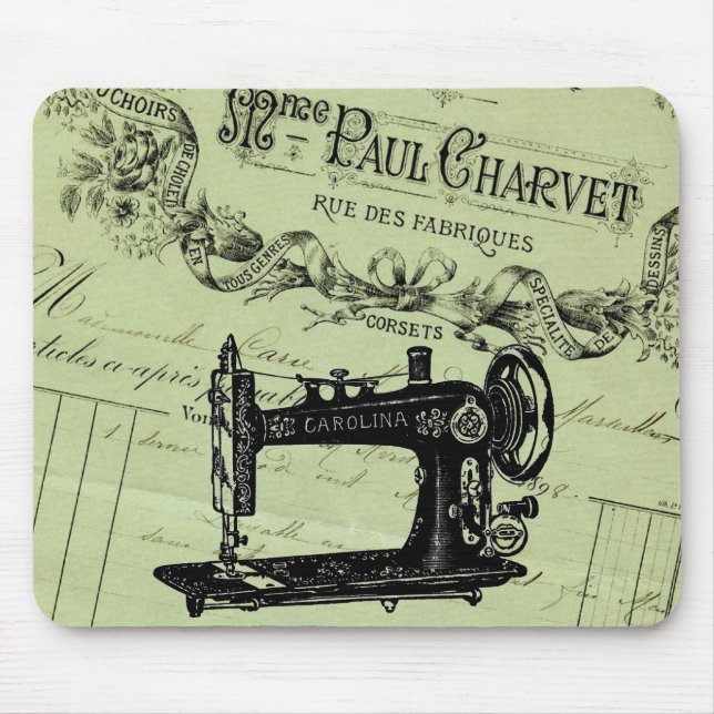 Vintage French Chic Sewing machine Mouse Pad (Front)