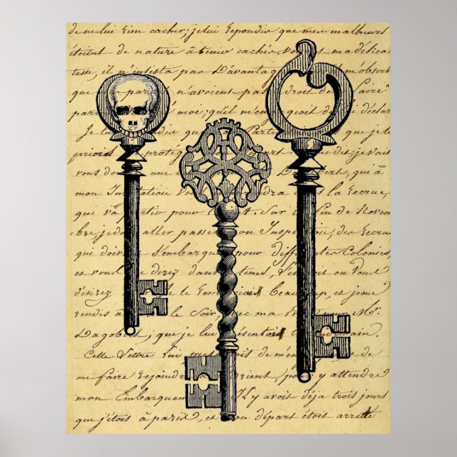 Vintage French Chic Skeleton Keys Poster (Front)