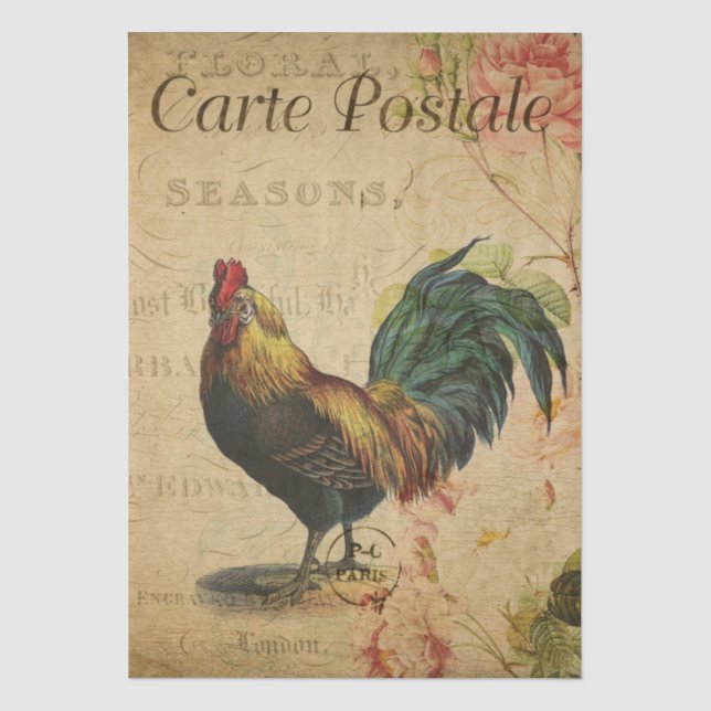 Vintage French Chicken Decoupage Postcard Tissue Paper (Front)