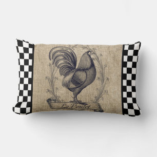 Vintage French Chicken on Chequerboard  Lumbar Cushion