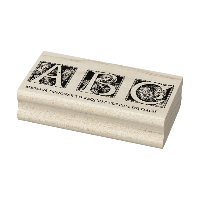 Vintage French Child Alphabet Custom Initials Rubber Stamp (Stamp)