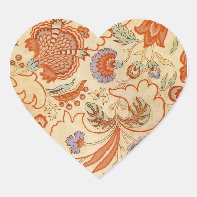 Vintage French Chintz Floral Antique Terracotta Heart Sticker (Front)