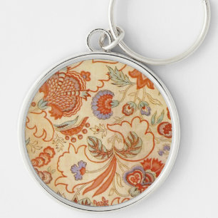 Vintage French Chintz Floral Antique Terracotta Key Ring