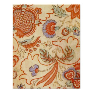 Vintage French Chintz Floral Antique Terracotta Poster