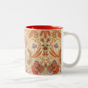 Vintage French Chintz Floral Antique Terracotta Two-Tone Coffee Mug