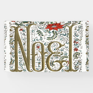 vintage french christmas poinsettia joyeux noel banner