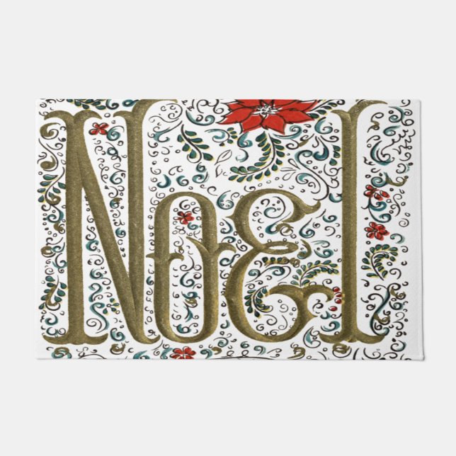 vintage french christmas poinsettia joyeux noel doormat (Front)