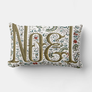 vintage french christmas poinsettia joyeux noel lumbar cushion