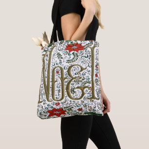 vintage french christmas poinsettia joyeux noel tote bag