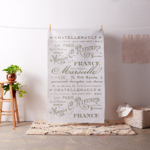 Vintage French City Names Paris Sepia Fabric