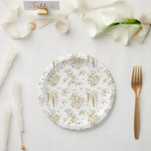 Vintage French Classic Elegant Gold Floral Wedding Paper Plate