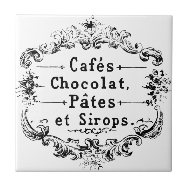 Vintage French Coffee & Chocolate Label Ceramic Tile (Front)