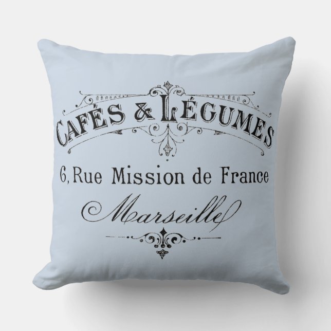 Vintage French Coffee & Vegetables Ad Cushion (Front)