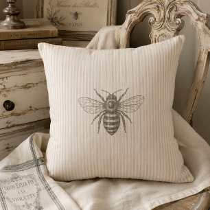 Vintage French Country Bee Neutral Rustic Farmhous Cushion