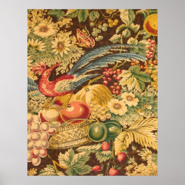 Vintage French Country Bird Floral Art Print (Front)