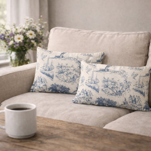  Vintage French Country "Blue Toile de Jouy " Lumbar Cushion