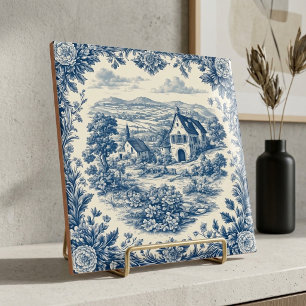 Vintage French Country Blue Toile de Jouy Pastoral Ceramic Tile