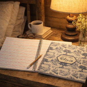Vintage French Country Blue Toile Personalised Notebook