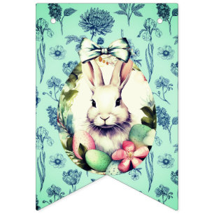 Vintage French Country Bunny & Blue Botanical Bunting