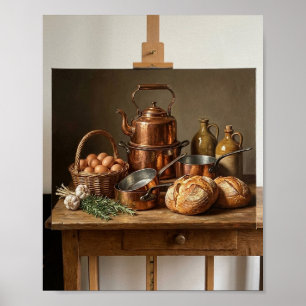 Vintage French Country Kitchen Copper Pots Poster