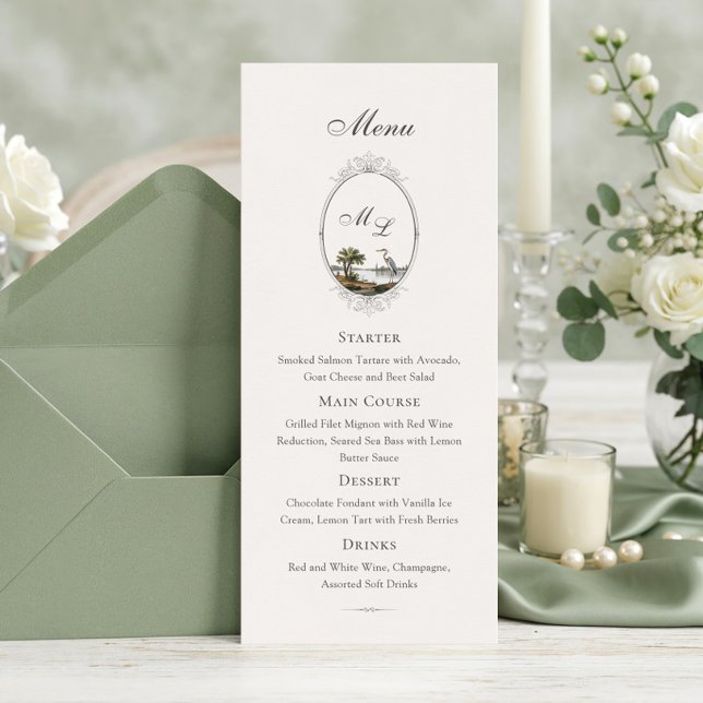 Vintage French Country Monogram Wedding Menu (Creator Uploaded)