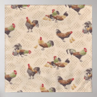 Vintage French Country Roosters Hens Art Print