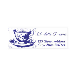 Vintage French Country TeaCup Floral Address Self-inking Stamp