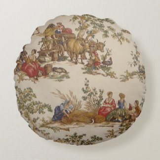 Vintage French Country Toile print round pillow