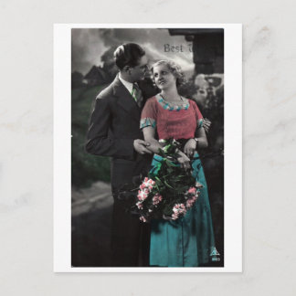 Vintage French Couple in Love Postcard