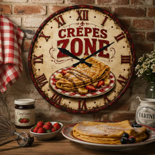 Vintage French Crepes Kitchen Large Clock