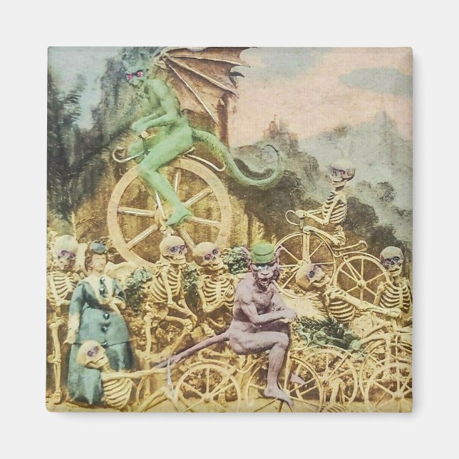 Vintage French Diableries Course De Velocipedes Magnet (Front)