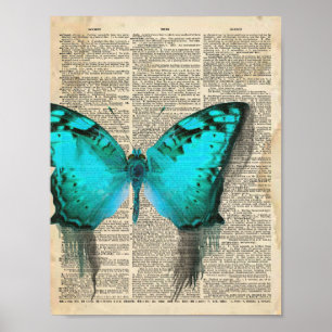Vintage French dictionary with Blue butterfly Poster