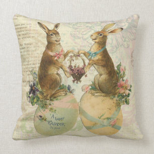 Vintage French Easter bunnies Cushion