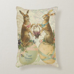Vintage French Easter bunnies Decorative Cushion