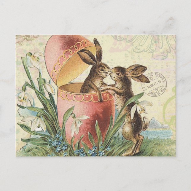 Vintage French Easter bunnies Holiday Postcard (Front)