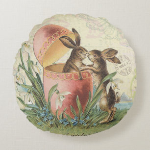 Vintage French Easter bunnies Round Cushion