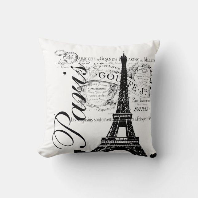 Vintage French Eiffel Tower Illustration Pillow (Front)