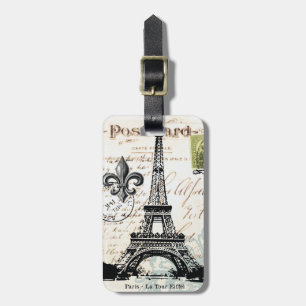 Vintage French Eiffel Tower luggage tag