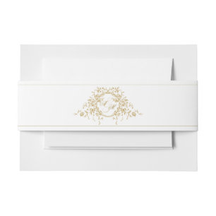 Vintage French Elegant Gold Flora Monogram Wedding Invitation Belly Band