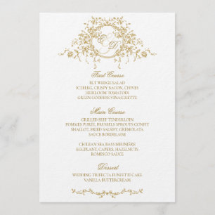 Vintage French Elegant Gold Flora Monogram Wedding Menu