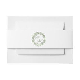 Vintage French Elegant sage Flora Monogram Wedding Invitation Belly Band