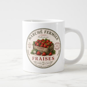 Vintage French Farmers Market Strawberries Large Coffee Mug