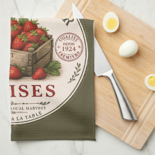 Vintage French Farmers Market Strawberries Tea Towel
